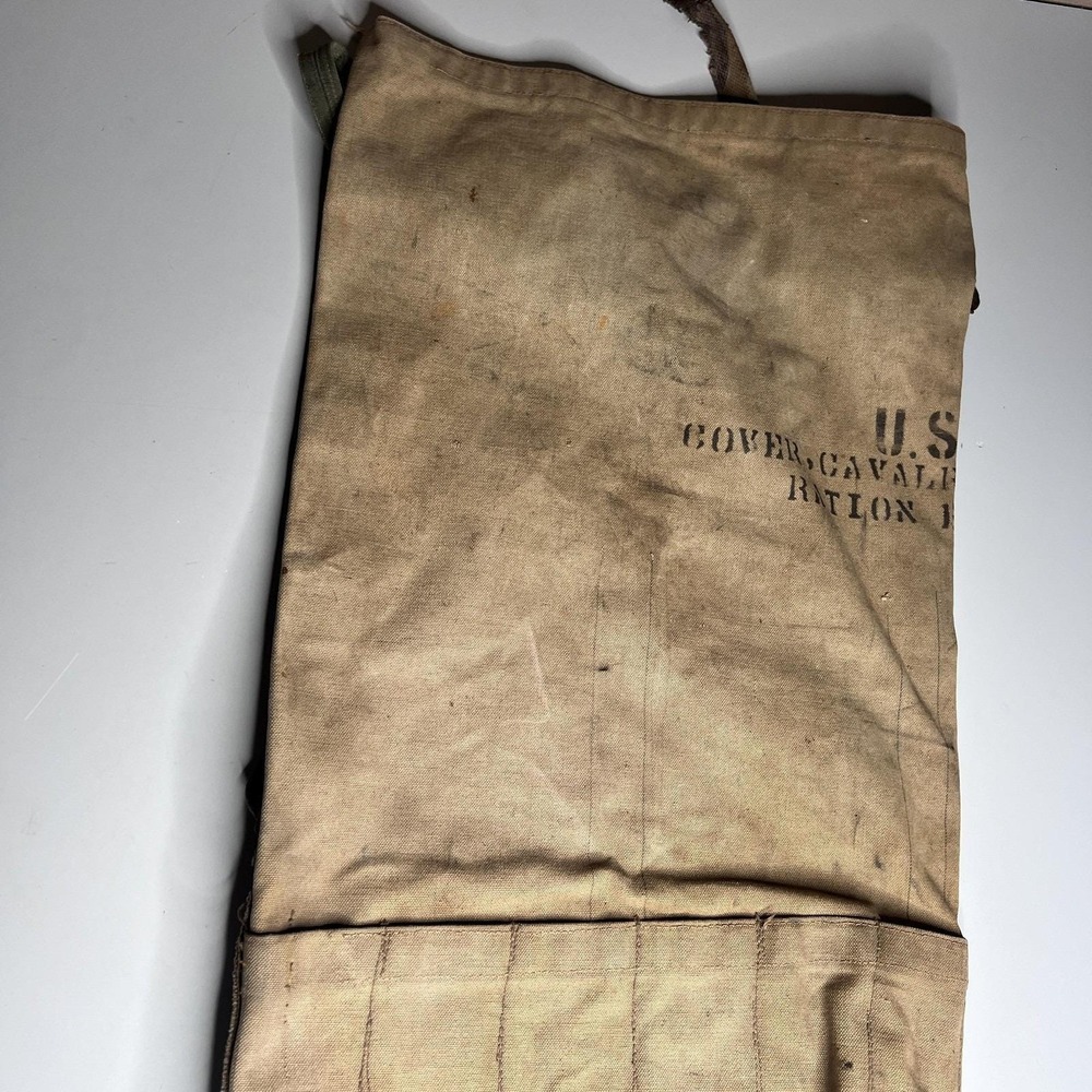 WW1‎ Vintage US Military Cavalry Pack Ration Box Cover Khaki Canvas Bag USGI USA